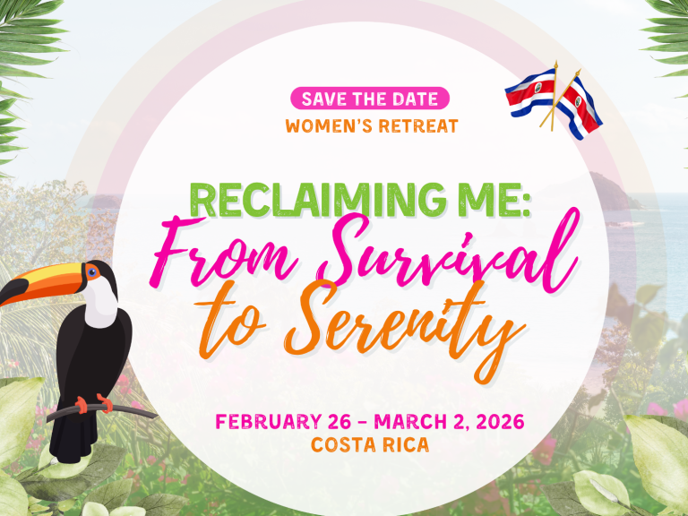 Link to 2026 Woman's Retreat Colorful event announcement for a women's retreat in Costa Rica, featuring a toucan and Costa Rican flag.